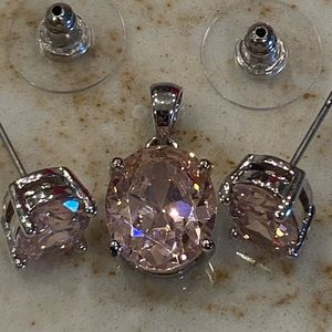 Beautiful Sterling Silver Baby Pink Ice CZ Pendant/Earring Set